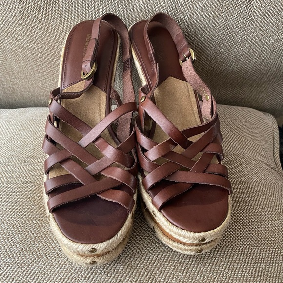 Michael Kors Brown Leather Jute 70’s Boho Festival Wedge Sandals. Size 11. EUC. - Picture 2 of 15